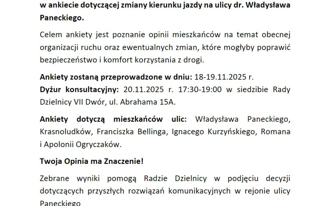 Ankieta dla mieszkańców Dzielnicy VII Dwór