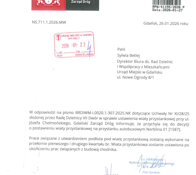 Wiata przystankowa przy ul. Chełmońskiego